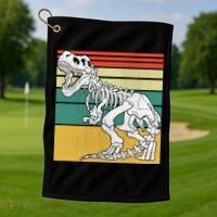 TRex Skeleton Dinosaur Retro Sunset Funny TRex Great Gift Golf Towel thumb 1