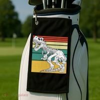 TRex Skeleton Dinosaur Retro Sunset Funny TRex Great Gift Golf Towel thumb 2