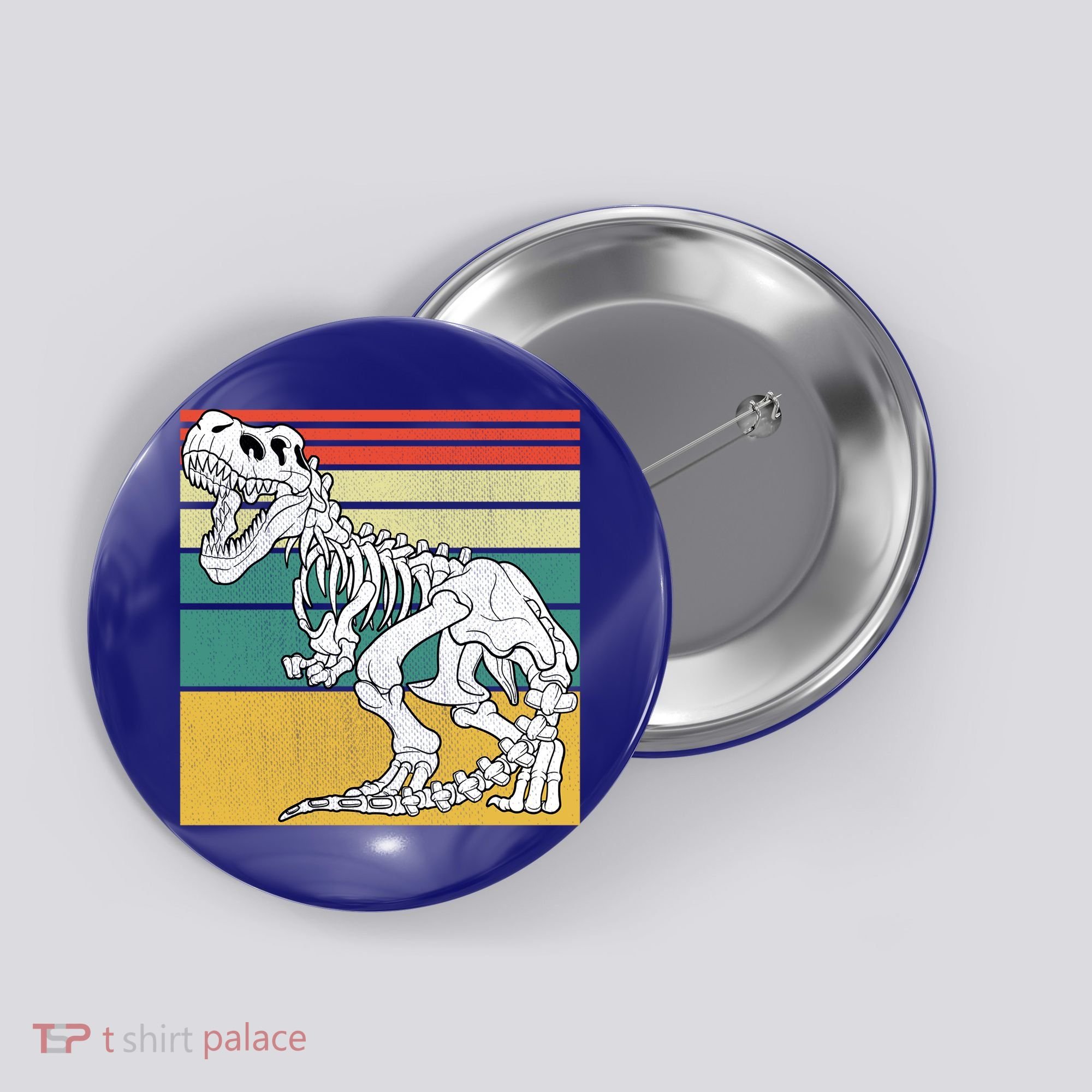 TRex Skeleton Dinosaur Retro Sunset Funny TRex Great Gift Button