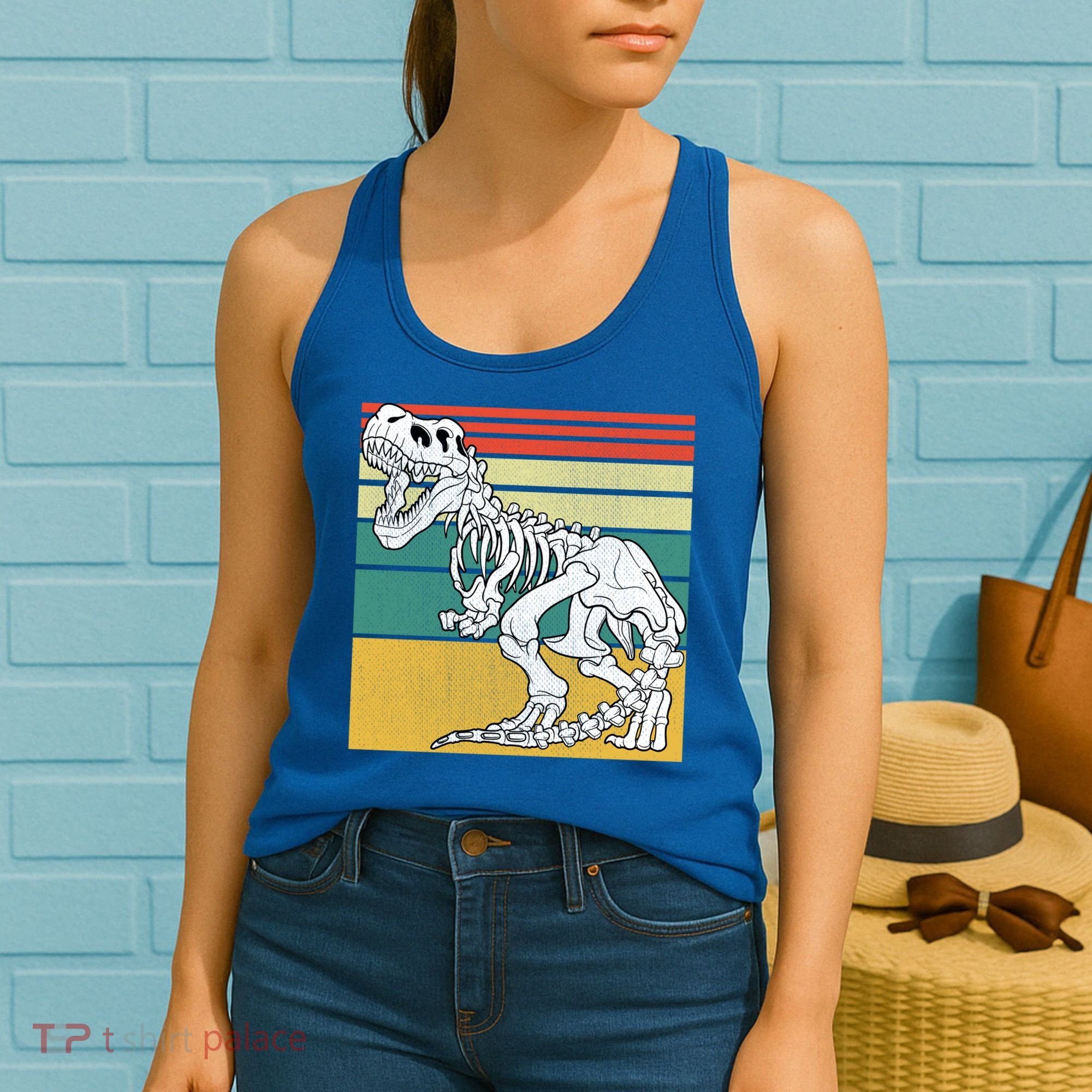 TRex Skeleton Dinosaur Retro Sunset Funny TRex Great Gift Women's Tank Top