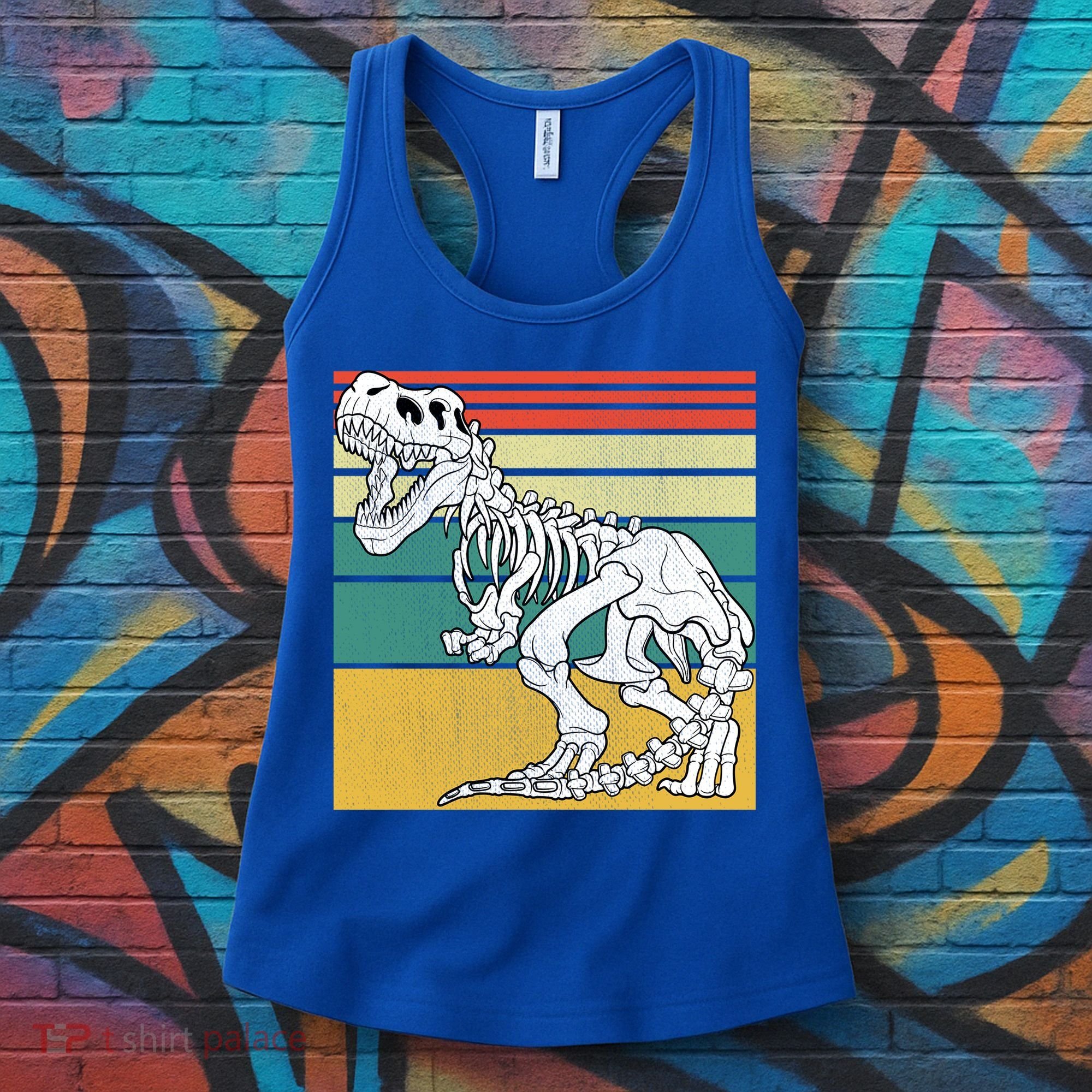 TRex Skeleton Dinosaur Retro Sunset Funny TRex Great Gift Women's Tank Top