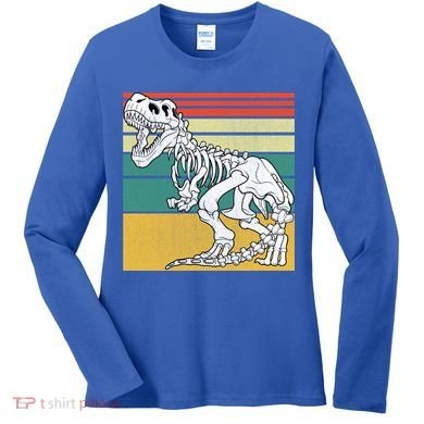 TRex Skeleton Dinosaur Retro Sunset Funny TRex Great Gift Women's Long Sleeve Shirt