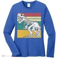 TRex Skeleton Dinosaur Retro Sunset Funny TRex Great Gift Women's Long Sleeve Shirt thumb 0