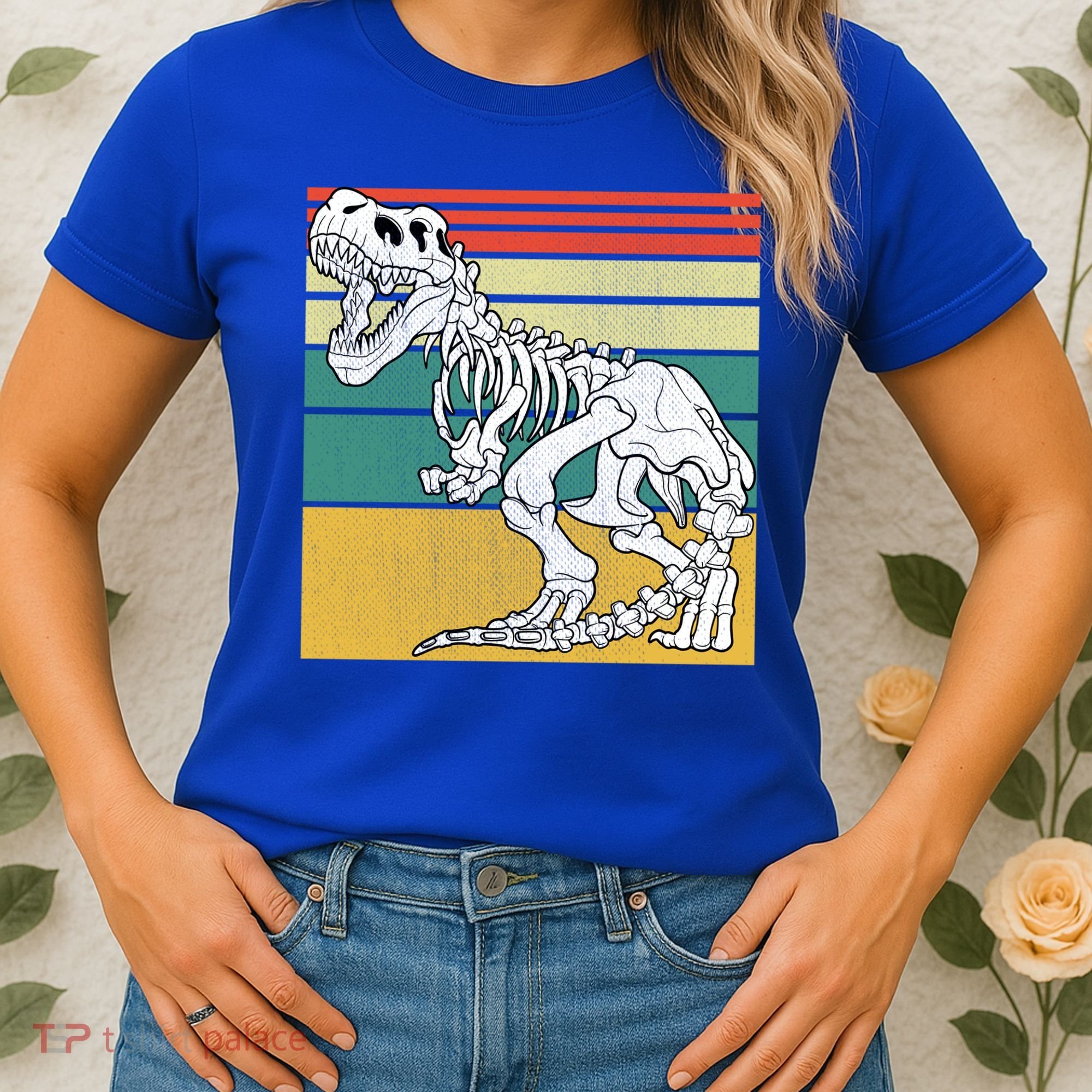 TRex Skeleton Dinosaur Retro Sunset Funny TRex Great Gift Women's T-Shirt