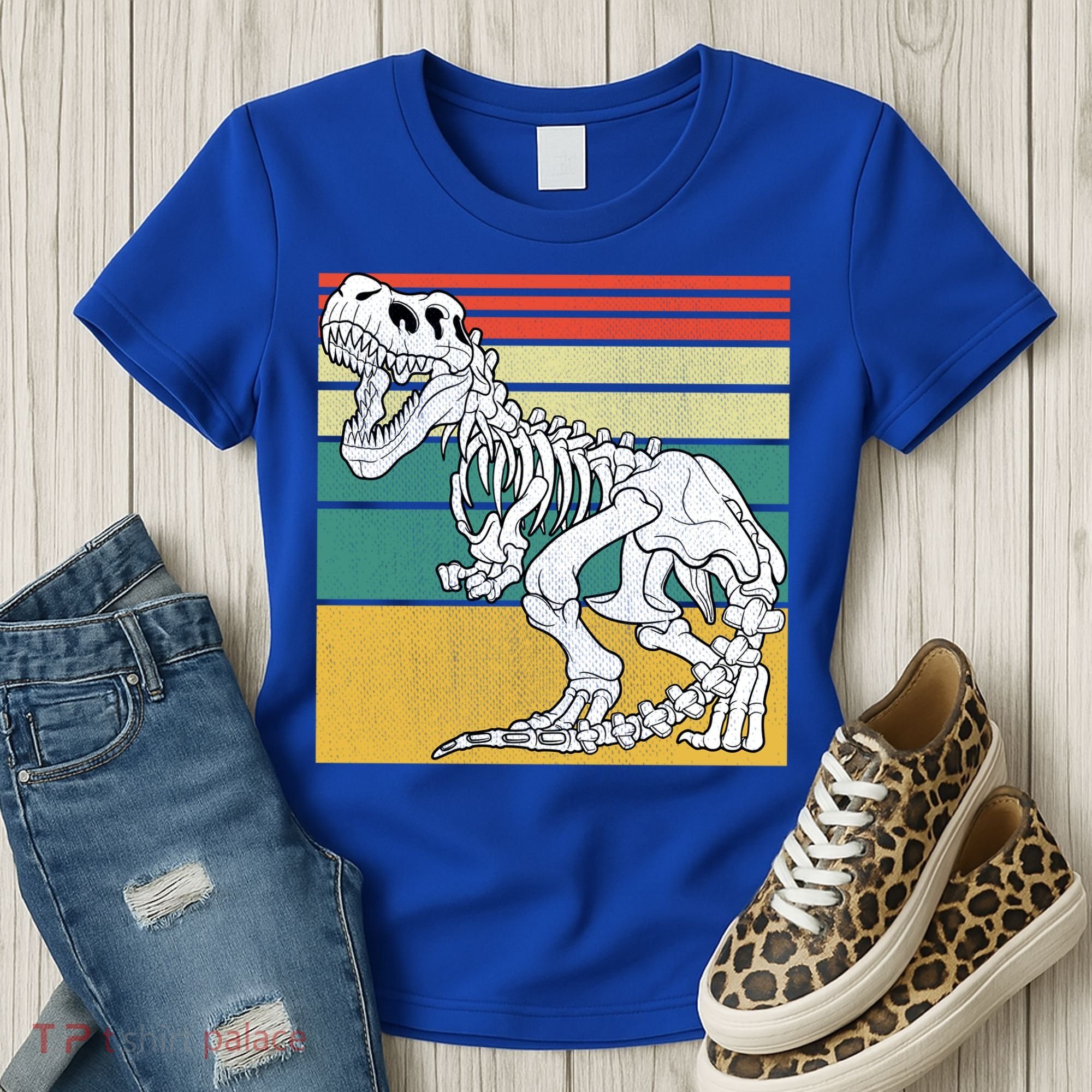 TRex Skeleton Dinosaur Retro Sunset Funny TRex Great Gift Women's T-Shirt