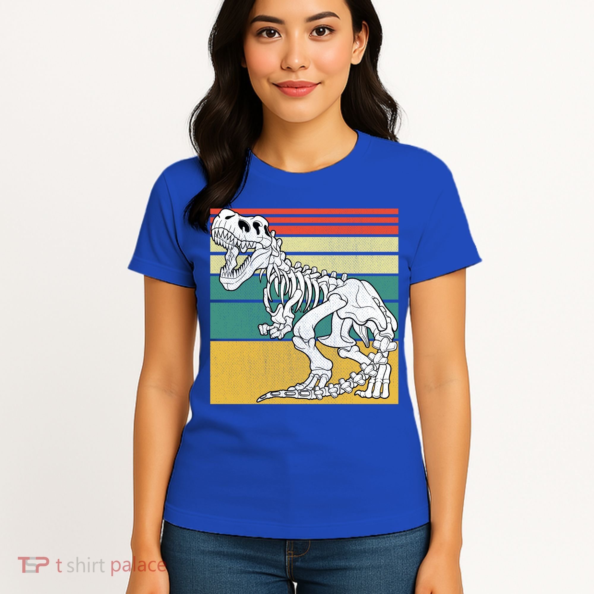 TRex Skeleton Dinosaur Retro Sunset Funny TRex Great Gift Women's T-Shirt