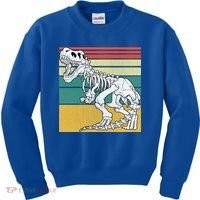 TRex Skeleton Dinosaur Retro Sunset Funny TRex Great Gift Kids Sweatshirt thumb 0