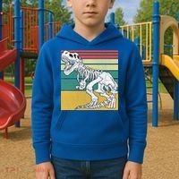 TRex Skeleton Dinosaur Retro Sunset Funny TRex Great Gift Kids Hoodie thumb 2