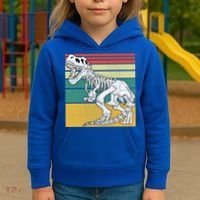TRex Skeleton Dinosaur Retro Sunset Funny TRex Great Gift Kids Hoodie thumb 3
