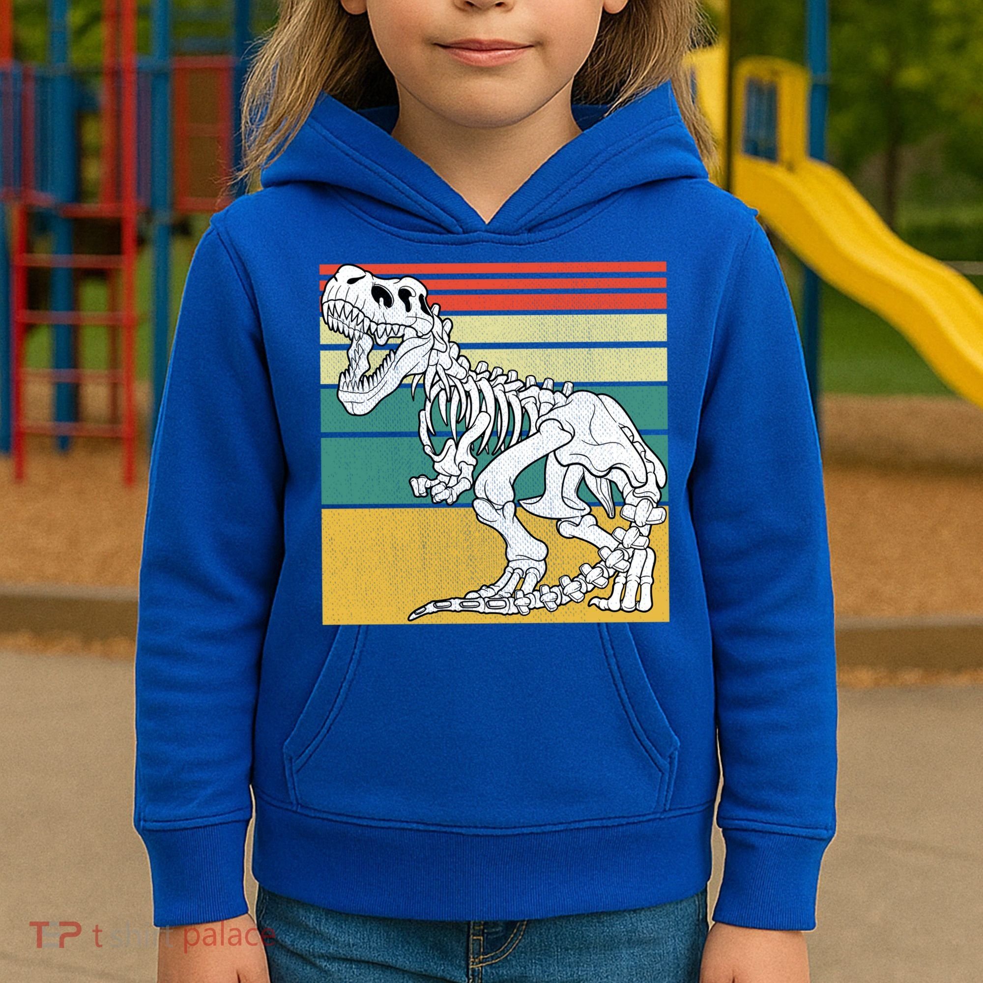 TRex Skeleton Dinosaur Retro Sunset Funny TRex Great Gift Kids Hoodie