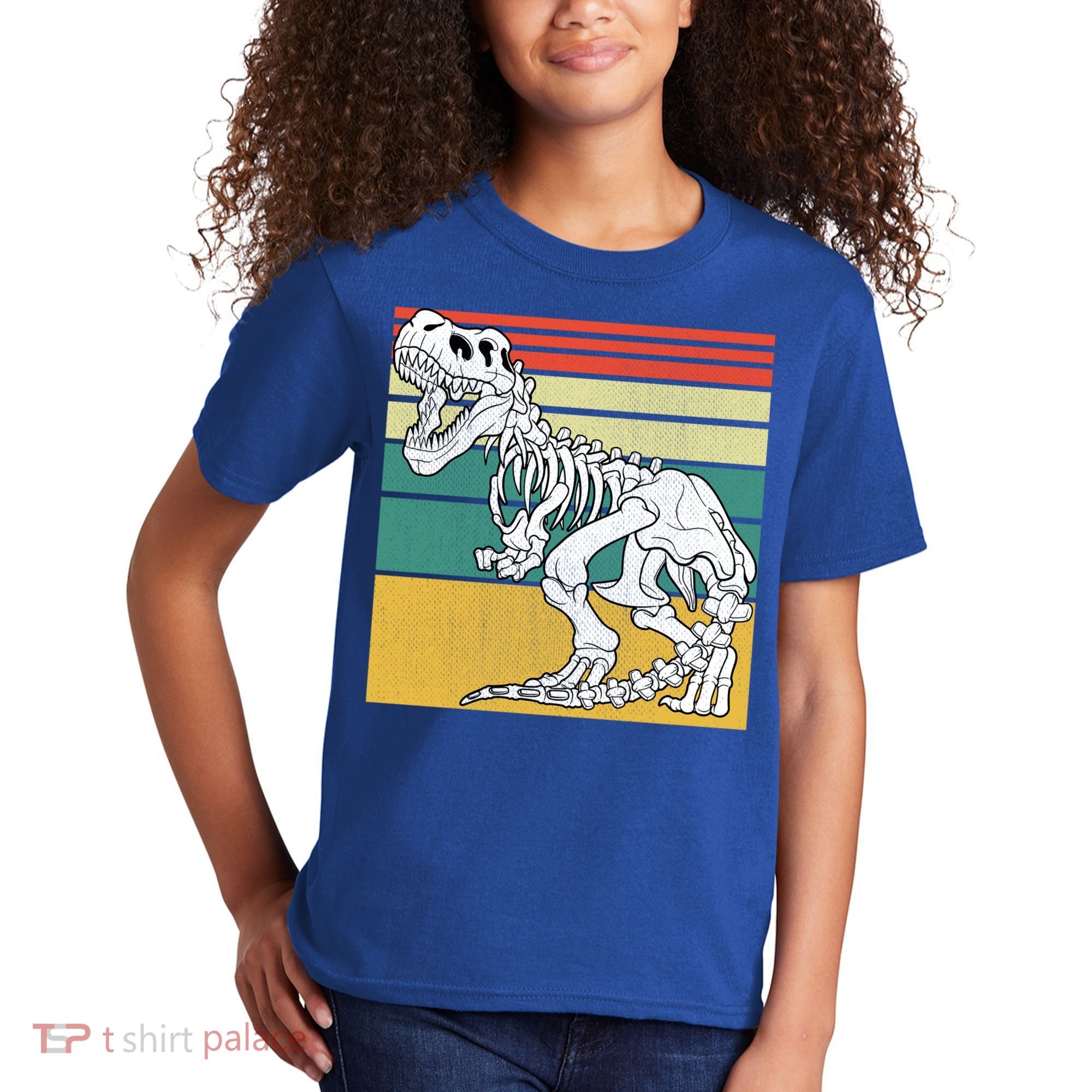 TRex Skeleton Dinosaur Retro Sunset Funny TRex Great Gift Kids T-Shirt