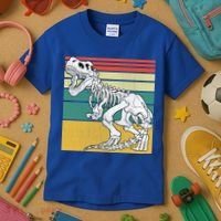 TRex Skeleton Dinosaur Retro Sunset Funny TRex Great Gift Kids T-Shirt thumb 3