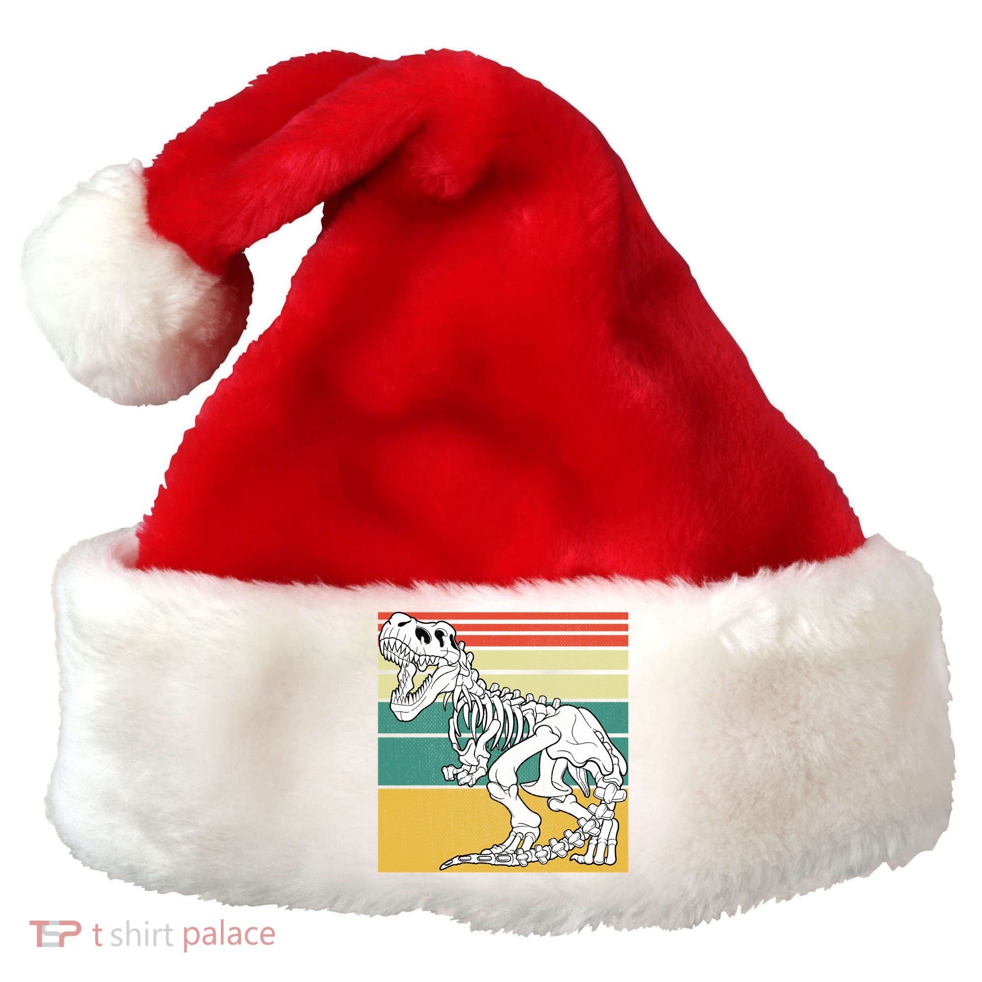 TRex Skeleton Dinosaur Retro Sunset Funny TRex Great Gift Santa Hat