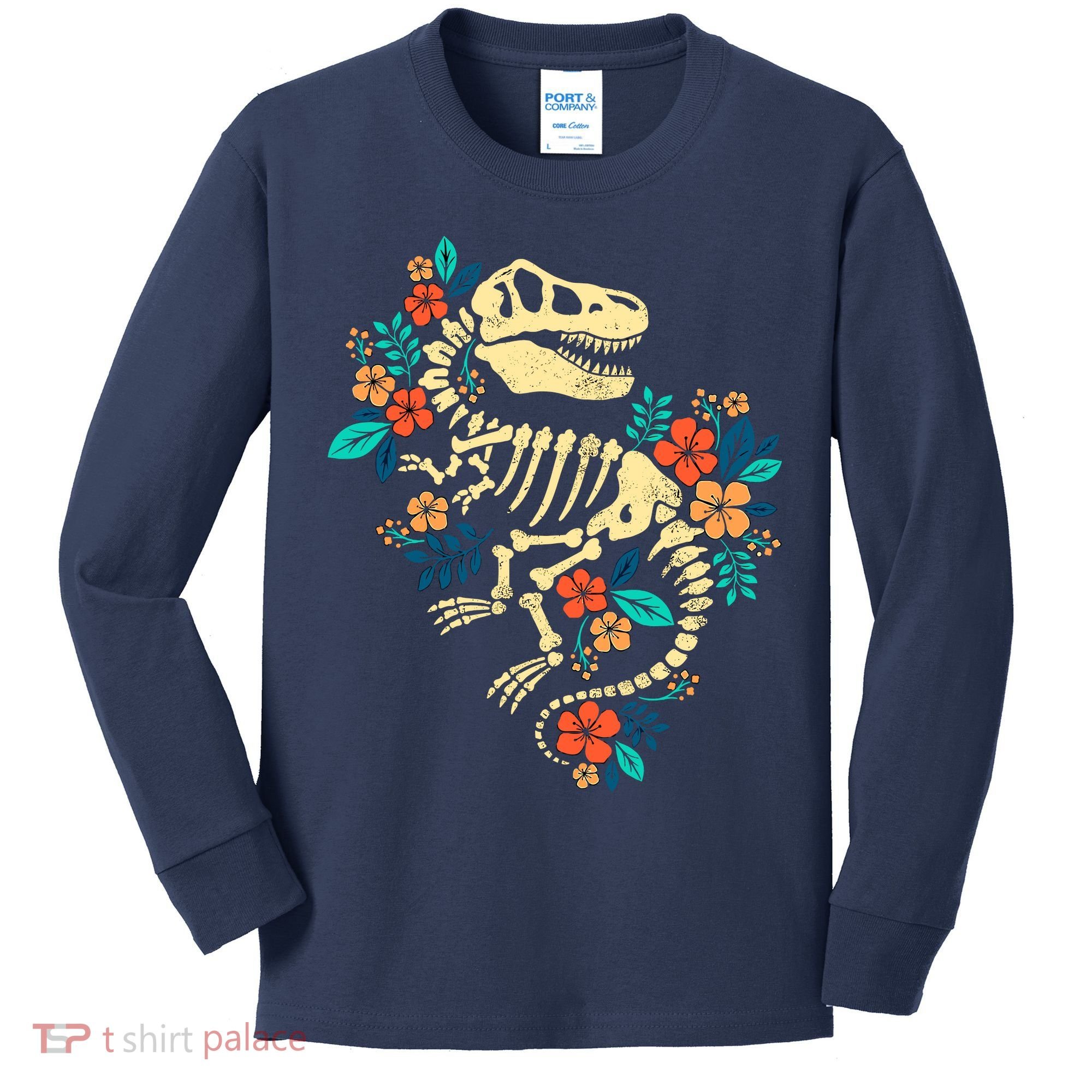 Trex Skeleton Dino Bones Paleontologist Fossil Dinosaur Kids Long Sleeve Shirt