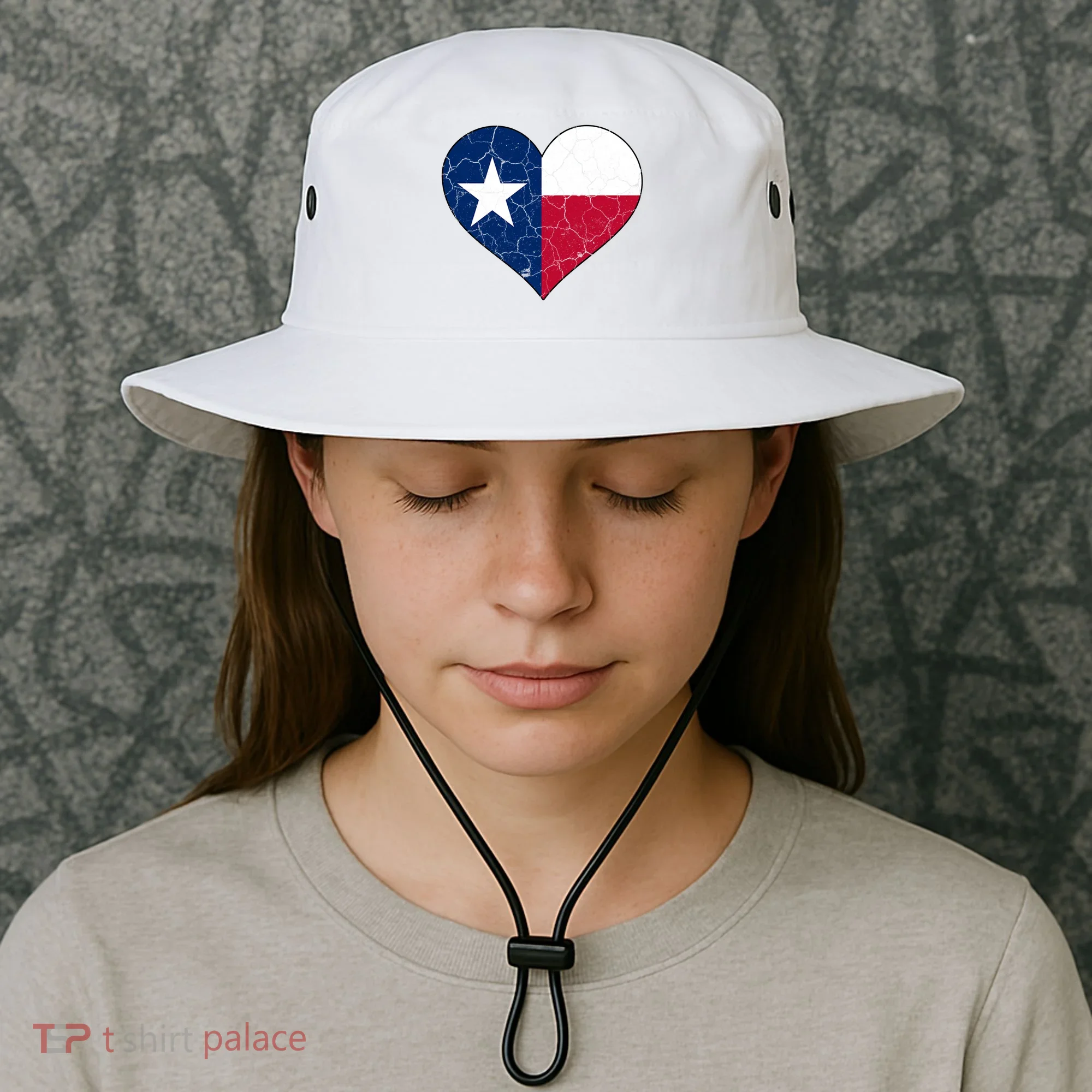 Texas Strong Distressed Heart Bucket Hat