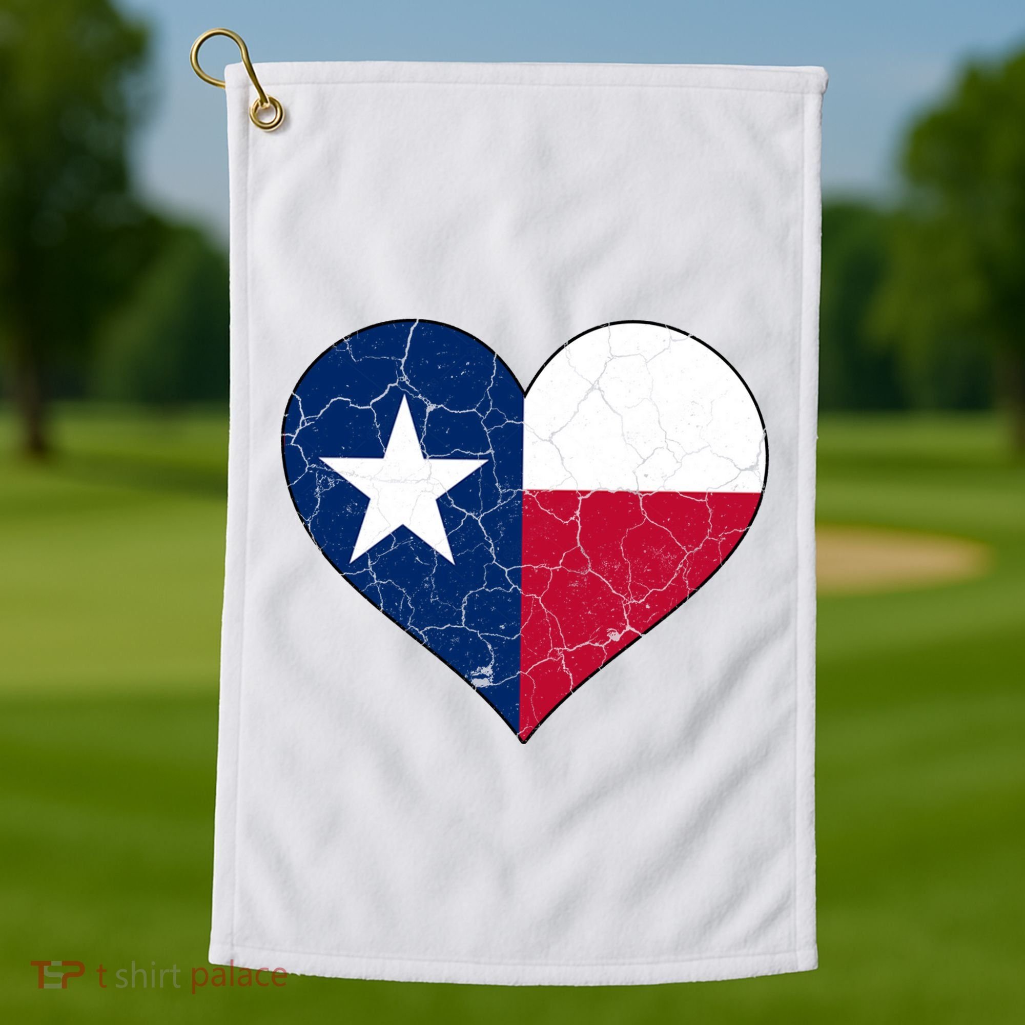 Texas Strong Distressed Heart Golf Towel