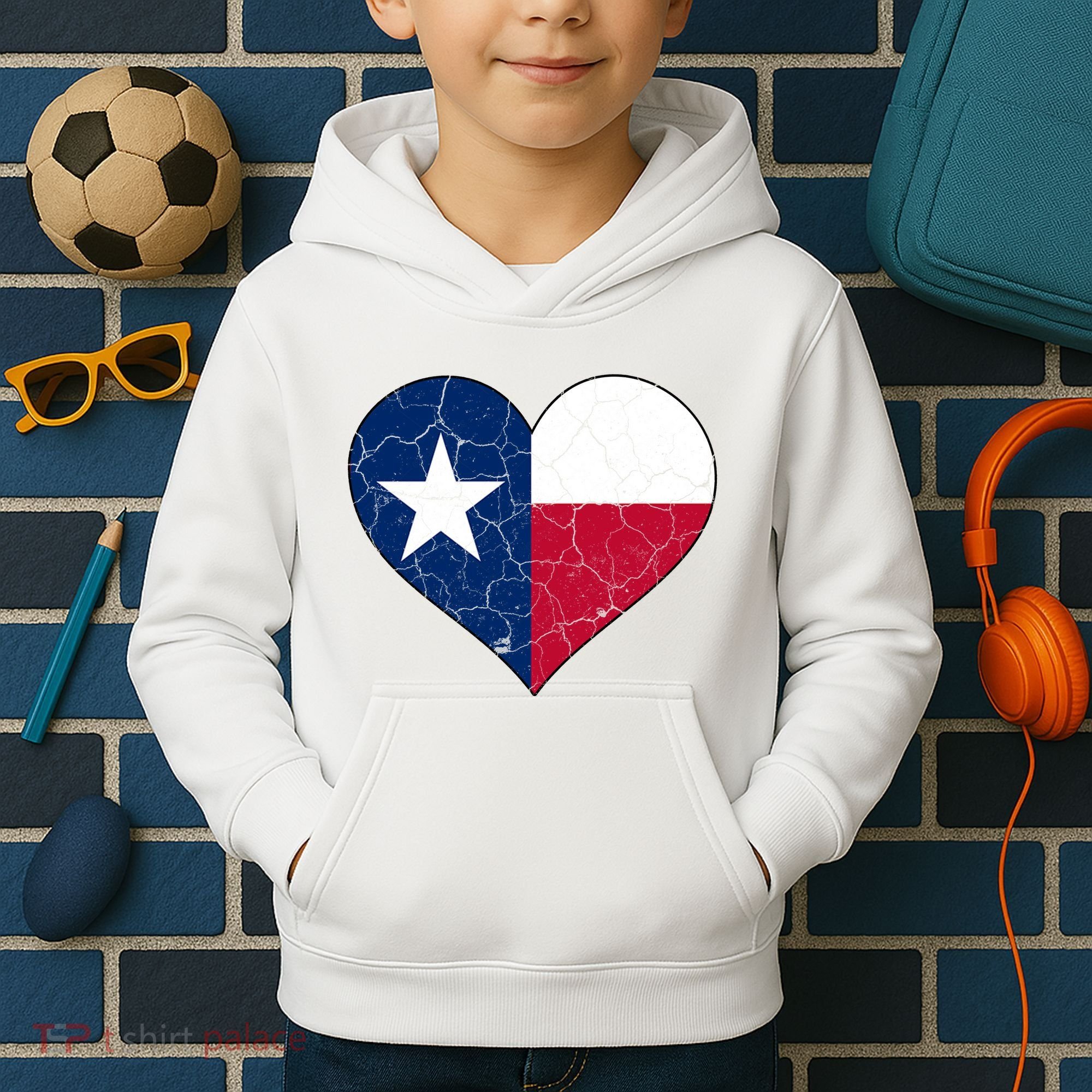 Texas Strong Distressed Heart Kids Hoodie