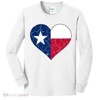 Texas Strong Distressed Heart Kids Long Sleeve Shirt
