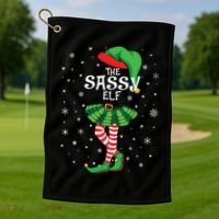The Sassy Elf Funny Christmas Golf Towel thumb 1