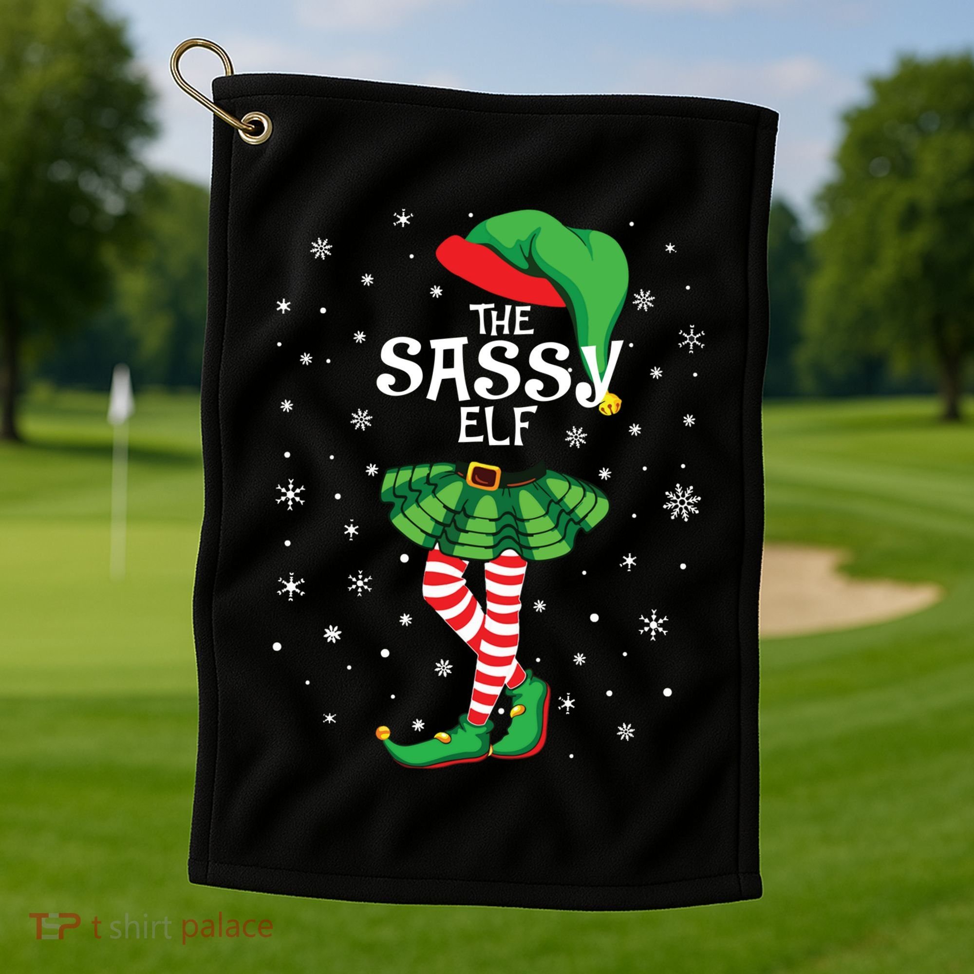 The Sassy Elf Funny Christmas Golf Towel