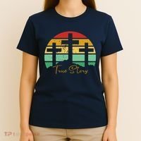 True Story Easter Cross Retro Sunset T-Shirt thumb 4