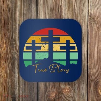 True Story Easter Cross Retro Sunset Coaster