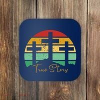 True Story Easter Cross Retro Sunset Coaster thumb 0