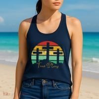 True Story Easter Cross Retro Sunset Women's Tank Top thumb 2