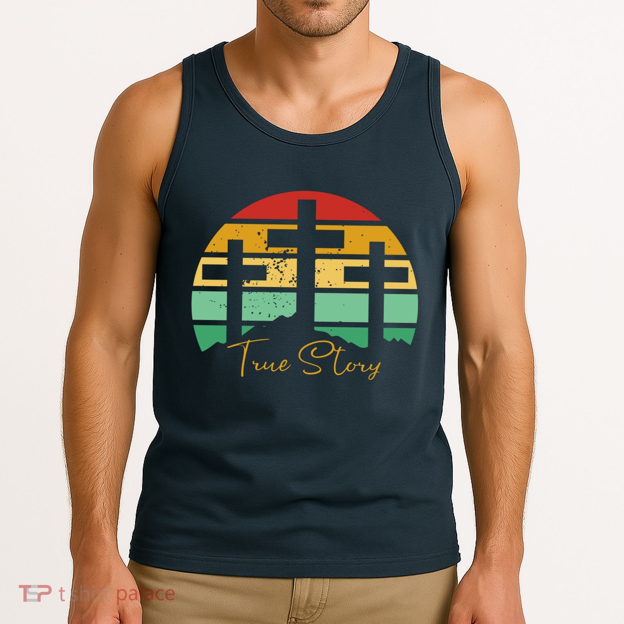 True Story Easter Cross Retro Sunset Tank Top