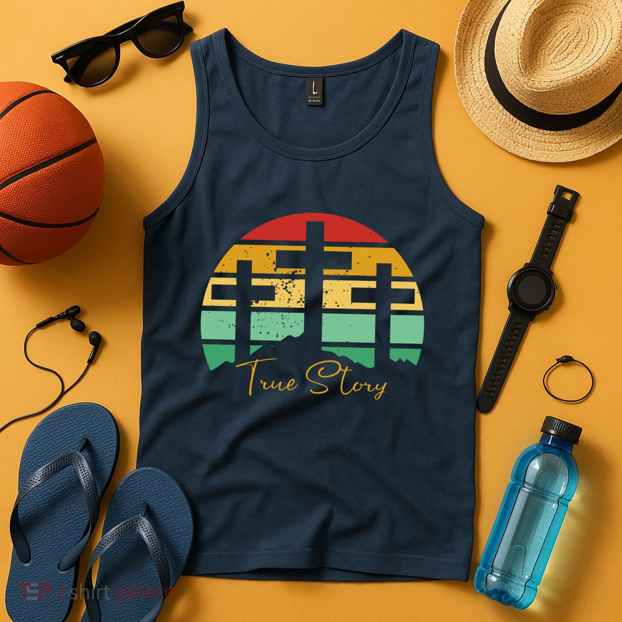 True Story Easter Cross Retro Sunset Tank Top