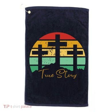 True Story Easter Cross Retro Sunset Golf Towel