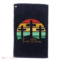True Story Easter Cross Retro Sunset Golf Towel thumb 0