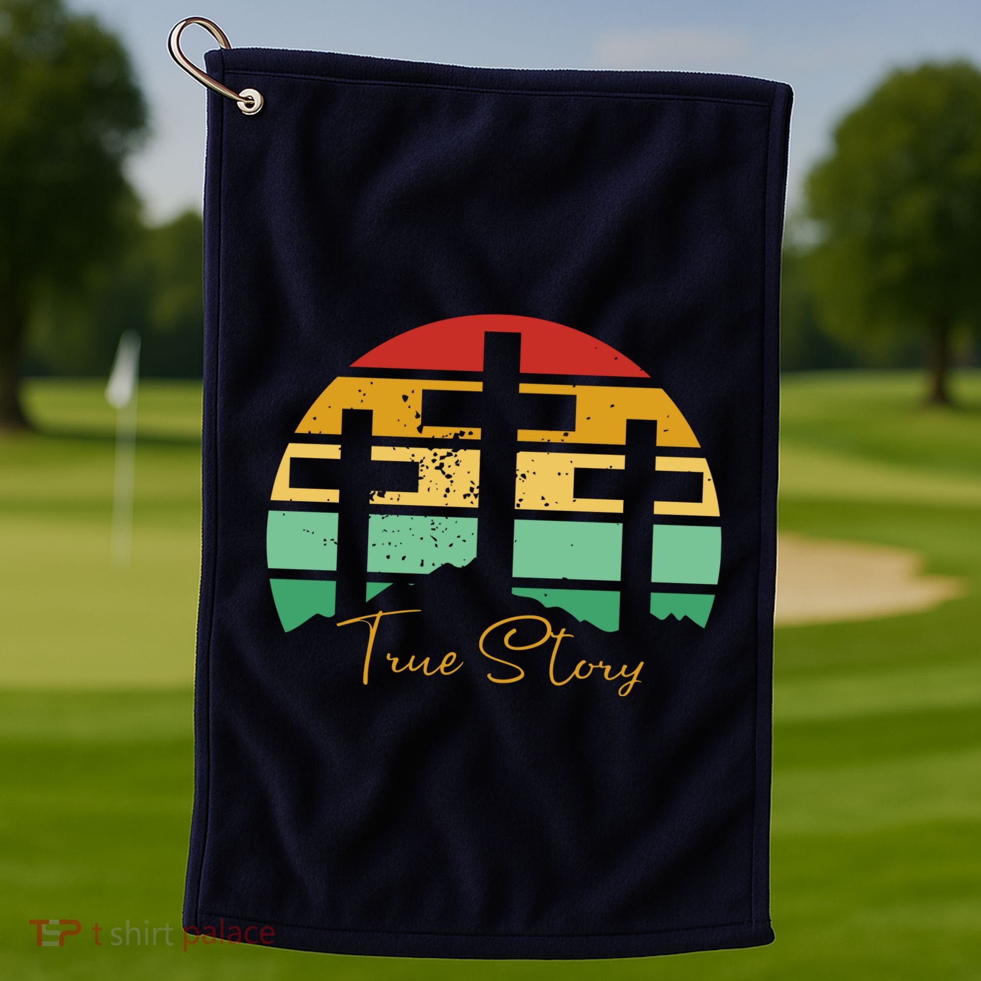 True Story Easter Cross Retro Sunset Golf Towel