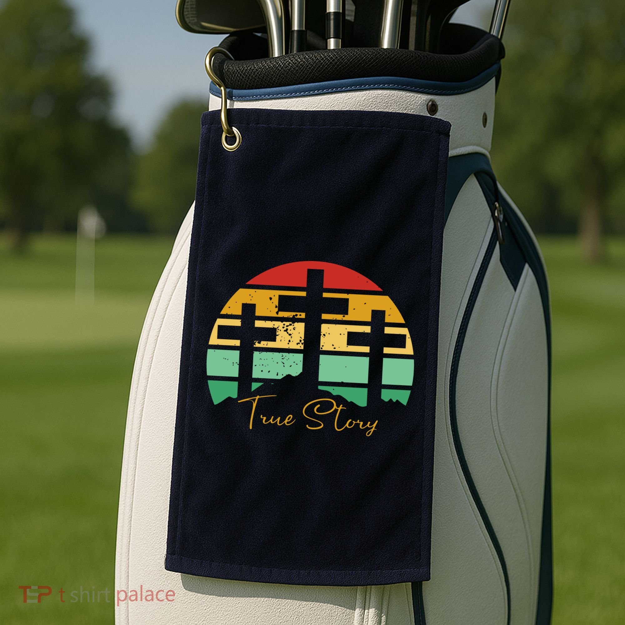 True Story Easter Cross Retro Sunset Golf Towel