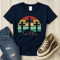 True Story Easter Cross Retro Sunset Women's T-Shirt thumb 3