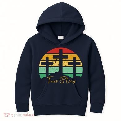 True Story Easter Cross Retro Sunset Kids Hoodie