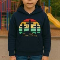True Story Easter Cross Retro Sunset Kids Hoodie thumb 3