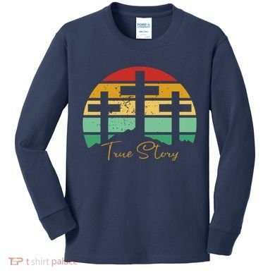 True Story Easter Cross Retro Sunset Kids Long Sleeve Shirt