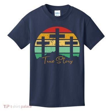 True Story Easter Cross Retro Sunset Kids T-Shirt