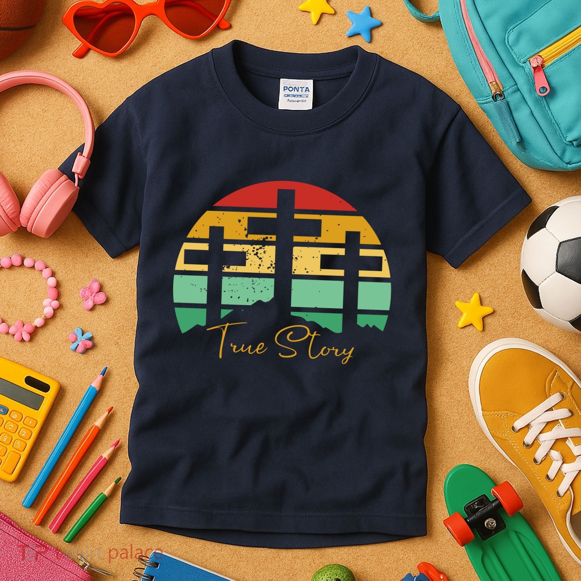 True Story Easter Cross Retro Sunset Kids T-Shirt