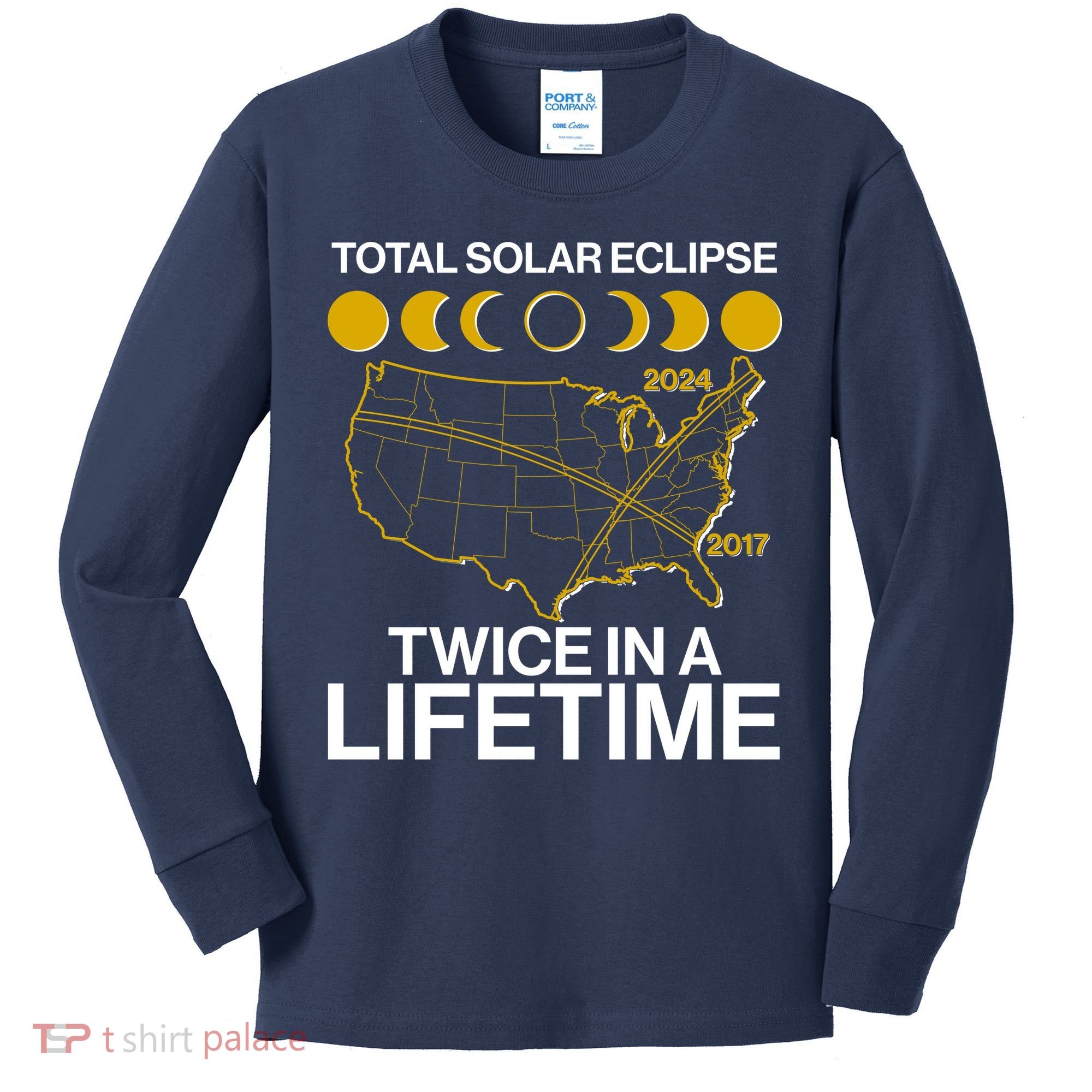 Total Solar Eclipse Twice In A Lifetime 2017 2024 Kids Long Sleeve Shirt