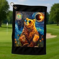 Total Solar Eclipse Grizzly Bear Golf Towel thumb 1