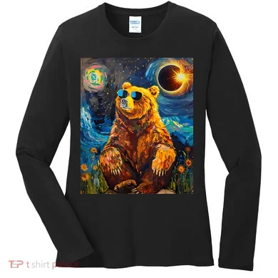 Total Solar Eclipse Grizzly Bear Women's Long Sleeve Shirt