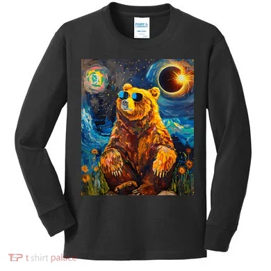 Total Solar Eclipse Grizzly Bear Kids Long Sleeve Shirt