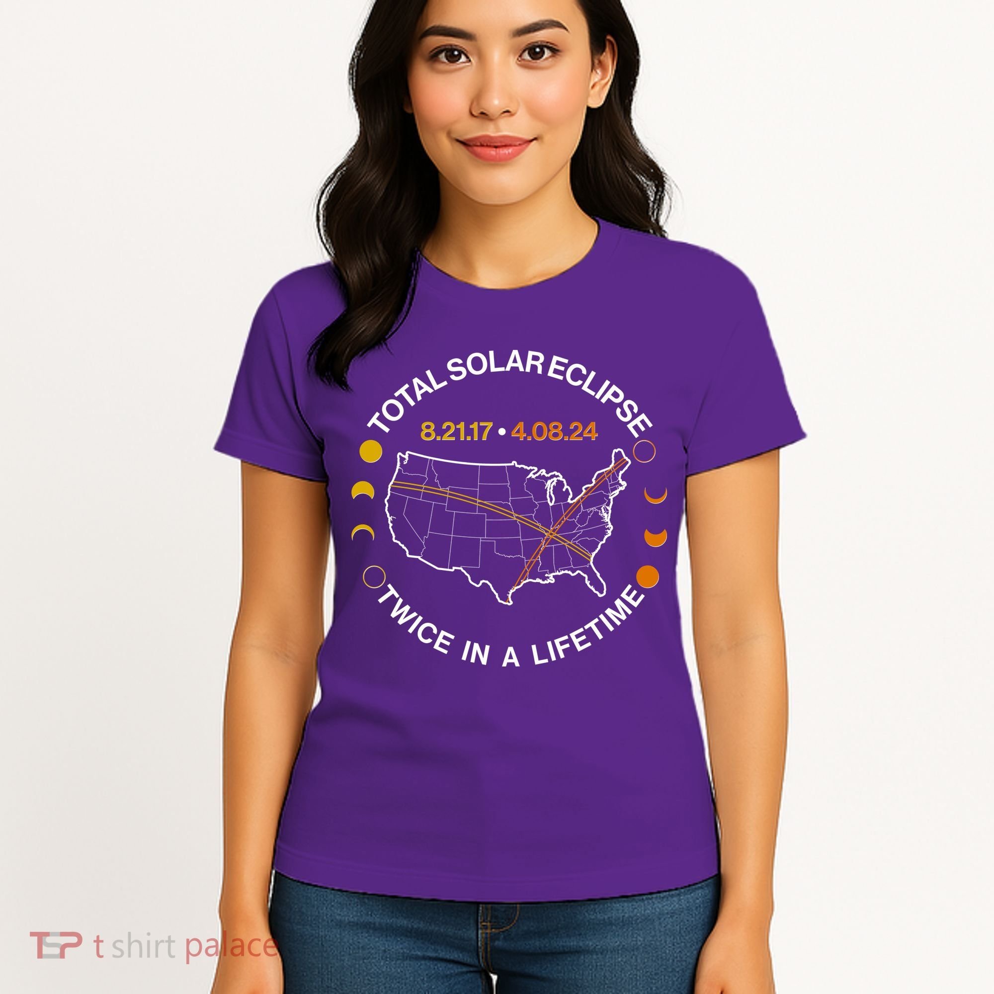 Total Solar Eclipse Twice In A Lifetime Aug 21 2017 April 08 2024 Women's T-Shirt