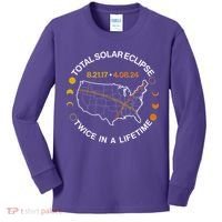 Total Solar Eclipse Twice In A Lifetime Aug 21 2017 April 08 2024 Kids Long Sleeve Shirt thumb 0