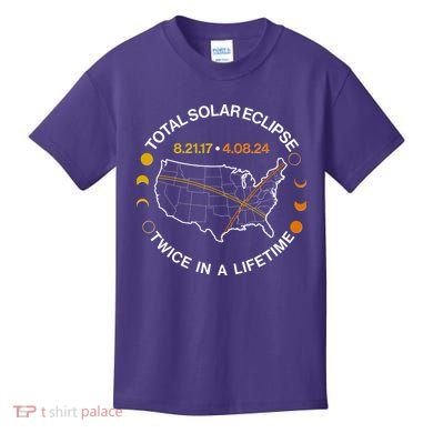 Total Solar Eclipse Twice In A Lifetime Aug 21 2017 April 08 2024 Kids T-Shirt