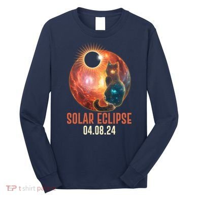 Total Solar Eclipse Galaxy Space Cat Long Sleeve Shirt
