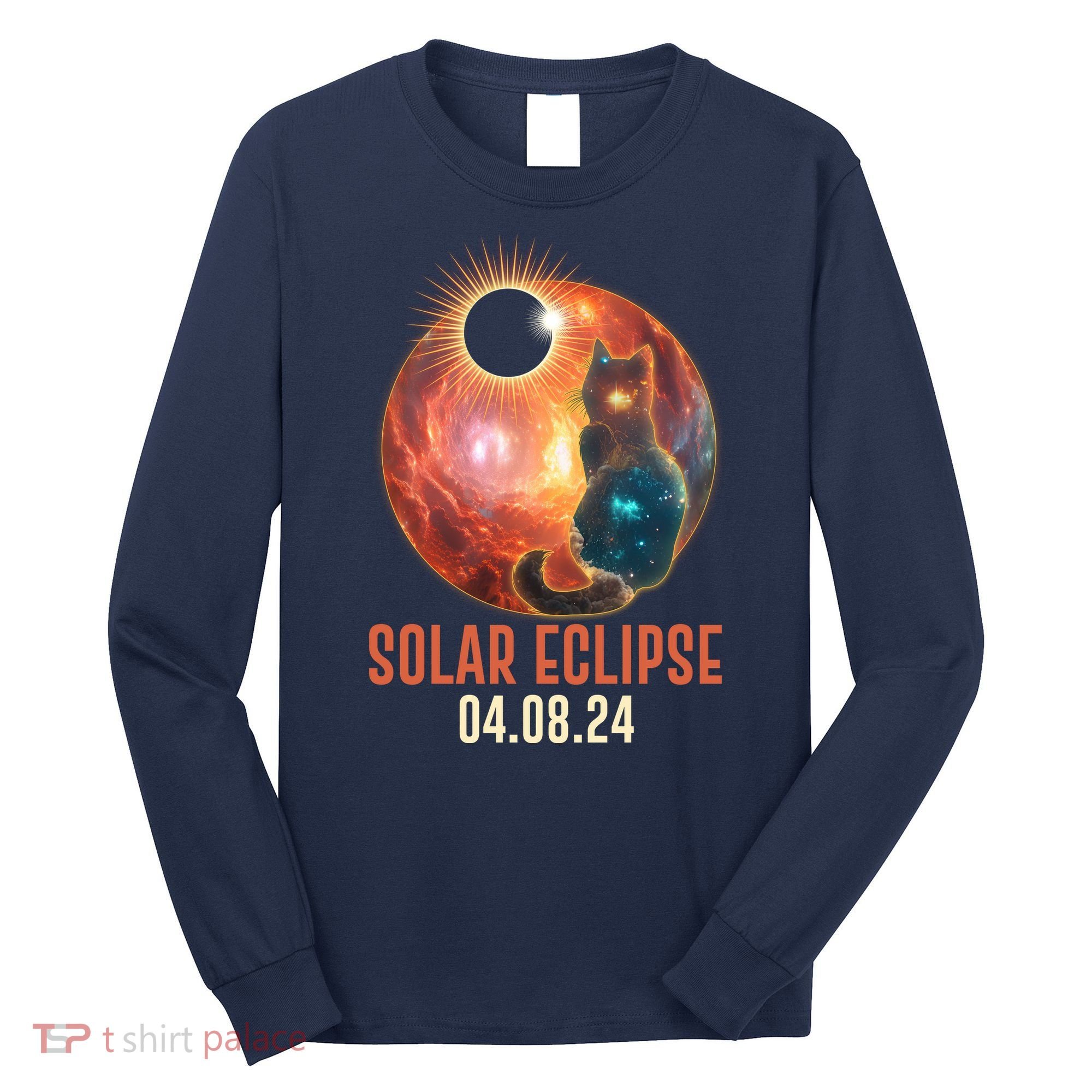 Total Solar Eclipse Galaxy Space Cat Long Sleeve Shirt