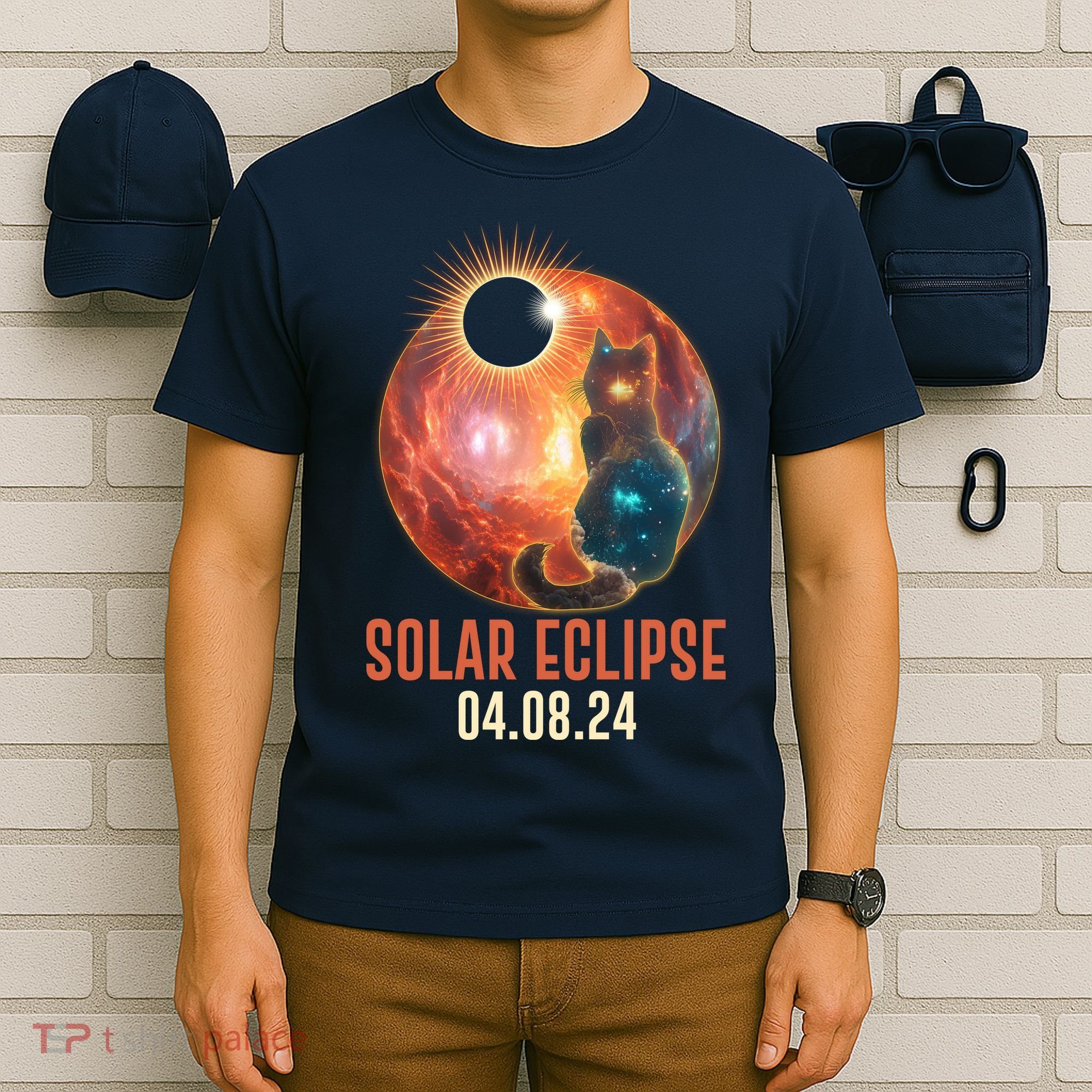 Total Solar Eclipse Galaxy Space Cat T-Shirt